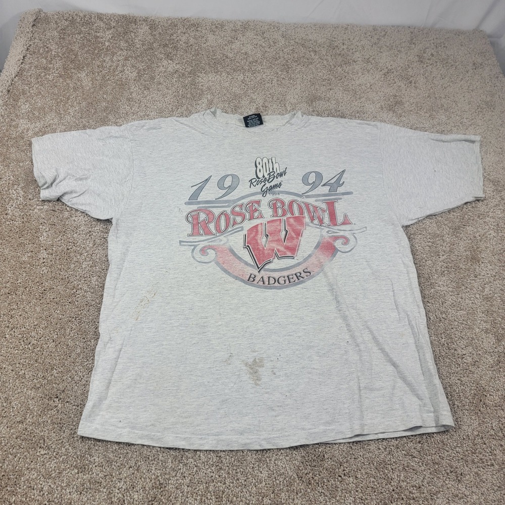 Mascot Vintage 1994 Rose Bowl Wisconsin Badgers T Shirt NCAA Gray Sz XL Thrashed
